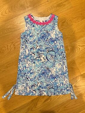 Lilly Pulitzer girls blue and white shift dress size 8